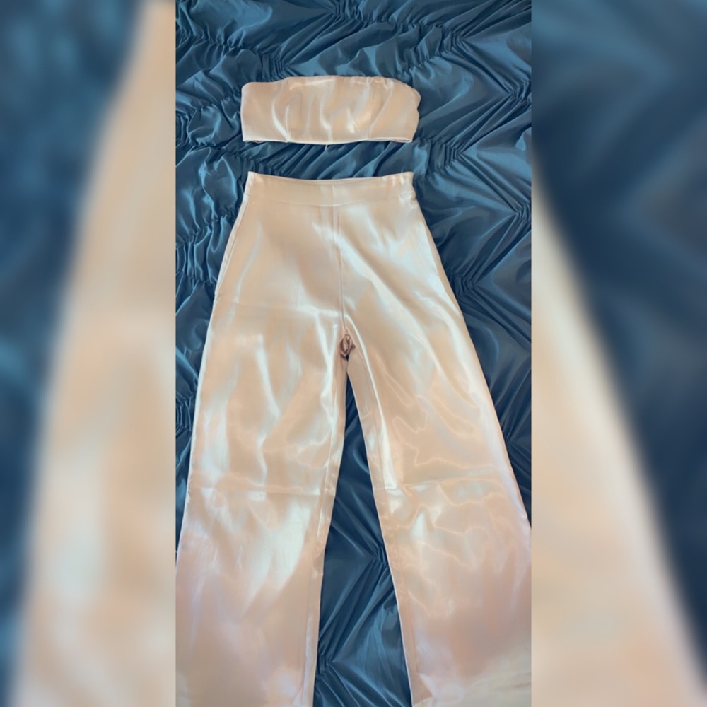 Satin Bandeau & Flare pants Mauve/Champagne